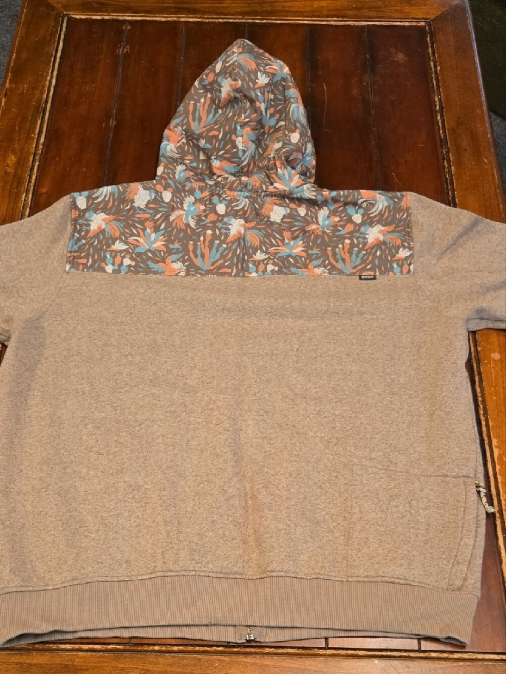 Howler Brothers Taupe Zip Shaman Hoodie with Floral Printed Yoke - Picture 9 of 11